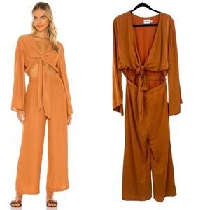 SNDYS Pluto‎ Jumpsuit in Rust Orange Long Sleeve Tie Cut Out Size US 6